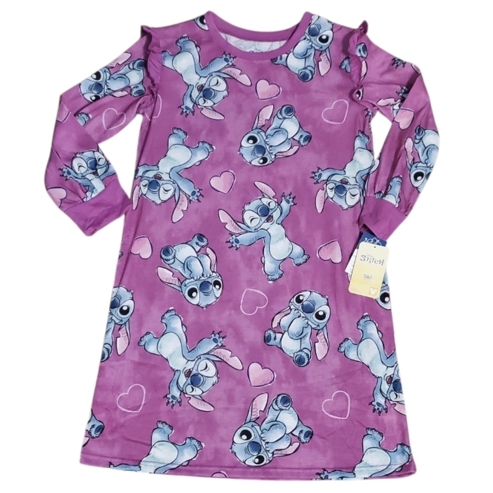 NWT Disney Kids Girl's Long Sleeved Stitch Nightgown Pajamas L 10/12 - Picture 1 of 6